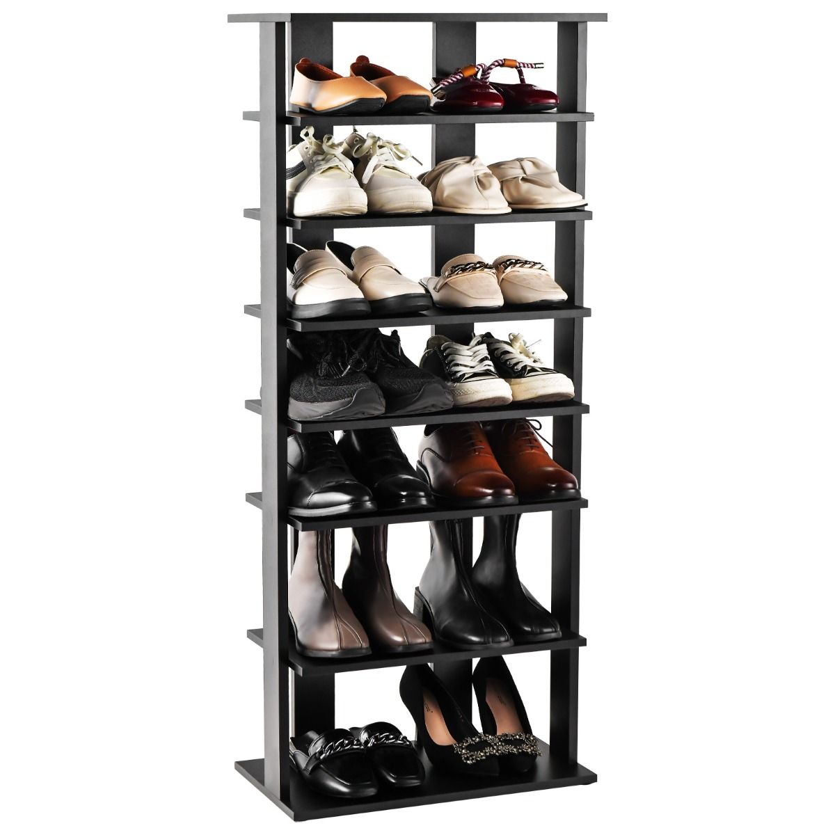 Étagère à chaussures Coast - 7 niveaux - double rangée - noir - 47 x 25,5 x 110 cm