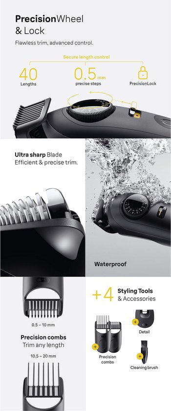 Tondeuse à barbe Braun Series 5 BT5520 + 4 accessoires - 40 longueurs - Lame de rasage tranchante - Noir