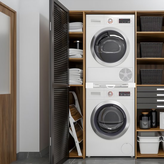 Vonia Spacer Washer Dryer - Stacking Kit Washer Dryer - Universal - Adjustable - Extendable Towel Holder - White