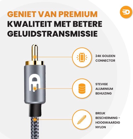 Drivv. Premium Tulip Stereo Audio Cable - 2RCA to 2RCA - Tulip Cable - 2 mètres