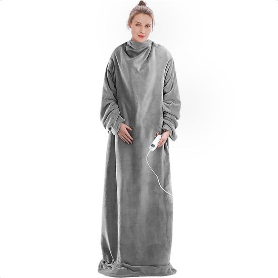 Couverture électrique Goliving avec manches - Plaid en laine polaire - Couverture grande taille - Couverture électrique lavable avec 9 réglages et minuterie - 195x125cm - Gris