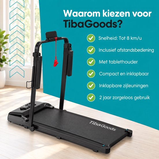 Tapis de course pliable TibaGoods - 1 à 8 km/h - Tapis de course - Tapis de marche - Vélo d'appartement - Tapis de marche pour la maison - Treadmill - Sport - Course à pied - 130 kg