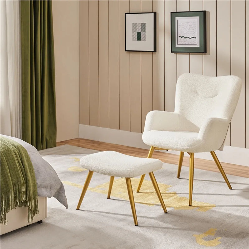 Fauteuil Yaheetech avec repose-pieds, bouclé, blanc/crème