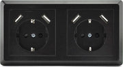 Homra Brock Double Prise USB Noire - Prise murale encastrée - Plastique brillant - Prise murale noire - Prise - 5.600mA - 220 volts - Chargeur USB - Chargement rapide - Chargement rapide - Mise à la terre - 80x80mm