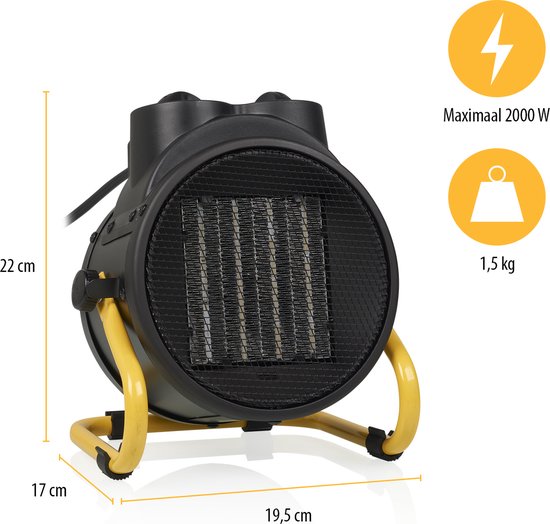 Radiateur industriel Tristar KA-5060 - 1 000 W - 2 000 W - 3 niveaux de chauffage - Thermostat réglable - Protection contre la surchauffe - Noir