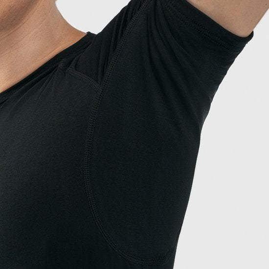 Anti Sweat Shirt - Fibershirts® - Coussinets d'aisselles cousus - Maillot de corps - Noir - Col rond - Hommes - Taille M