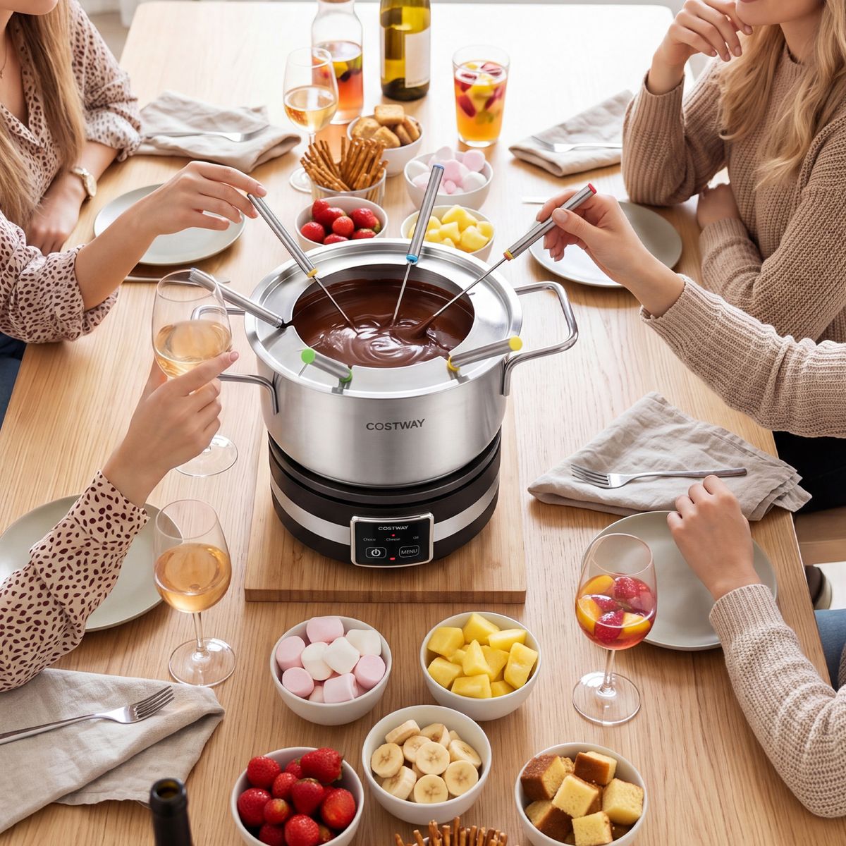 Ensemble à fondue électrique Coast - 1 200 W - Régulateur de température - Cuve amovible en acier inoxydable - Argent et noir