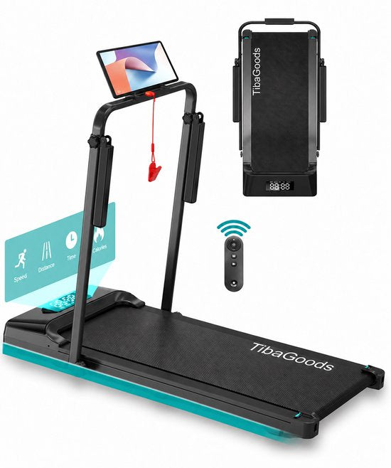 Tapis de course pliable TibaGoods - 1 à 8 km/h - Tapis de course - Tapis de marche - Vélo d'appartement - Tapis de marche pour la maison - Treadmill - Sport - Course à pied - 130 kg