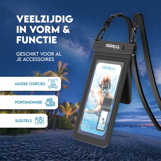 Travelly® Waterproof Phone Case With Extra Storage Compartment - Universal Underwater Case for Smartphone - Convient à tous les téléphones - Drybag - Pour les vacances, la natation et les sports nautiques - Noir