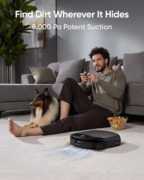 Robot aspirateur Eufy S1 Pro avec station tout-en-un et fonction de lavage - Autonettoyant grâce aux technologies ALWAYS CLEAN MOP™ et Eco Clean Ozon™ - Puissance d'aspiration de 8 000 Pa - Relevage automatique de la serpillière - Détection intelligente d