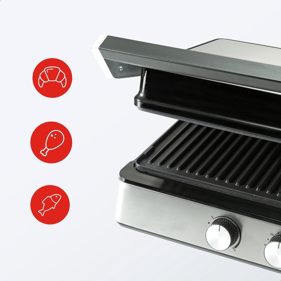 Bourgini - Grille de contact 29cm x 23cm - Appareil à griller Grille à panini et fer à toasti - Revêtement céramique sans PFAS - Grille de contact en acier inoxydable