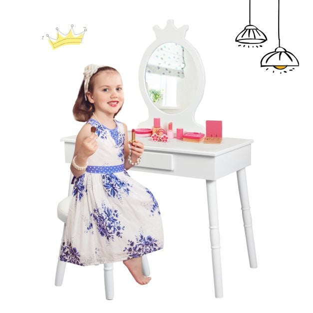 Coast Table de maquillage pour enfants - Avec tiroir - Tabouret inclus - Blanc
