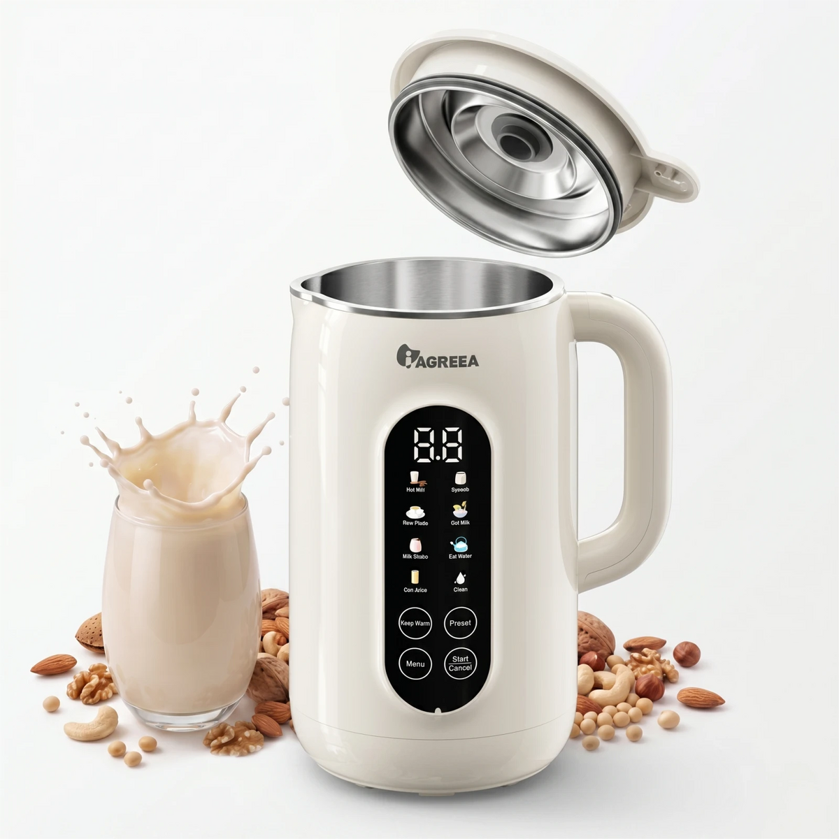 Machine à lait de noix IAGREEA 10-en-1 avec couvercle en acier inoxydable - Matériau sans BPA, idéal pour préparer du lait d'amande maison