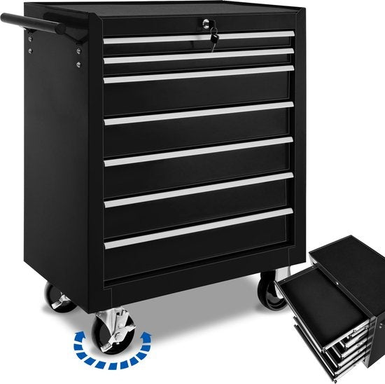 tectake® - Chariot à outils avec 7 tiroirs - noir - 402800