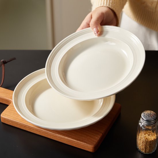 Lot de 4 assiettes (Ø 20,4 cm / 8 pouces), assiettes à petit-déjeuner, assiettes à pâtes, service de table pour 4 personnes, convient aux restaurants, à la restauration, aux fêtes, aux réunions de famille, aux banquets et aux pique-niques, passe au micro-
