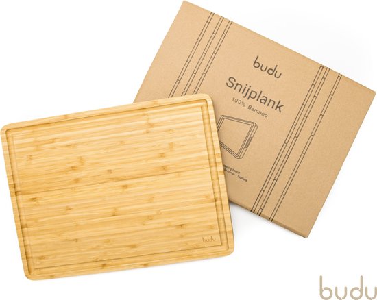 Budu Planche à découper épaisse de luxe - Bambou - 4CM d'épaisseur - Planche à découper en bois - Planches à découper en bois - Planche à découper cadeau - 29.5 x 40 x 4 cm