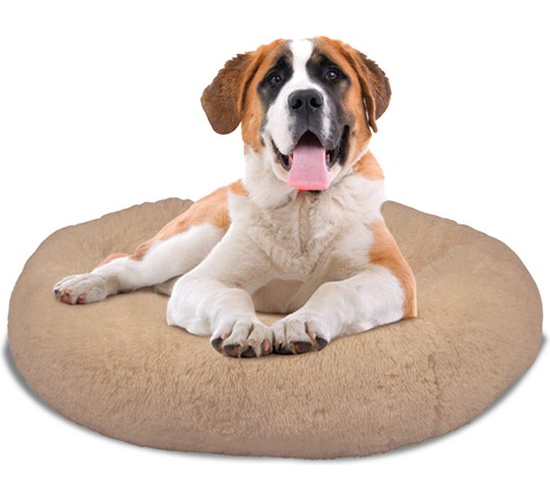 Peaceful Pooch XL - panier moelleux pour chien - 109 cm de diamètre - pliable - disponible en plusieurs tailles. Panier pour chat - lavable - rembourrage amovible - soulage les articulations et les muscles - fond à picots antidérapant
