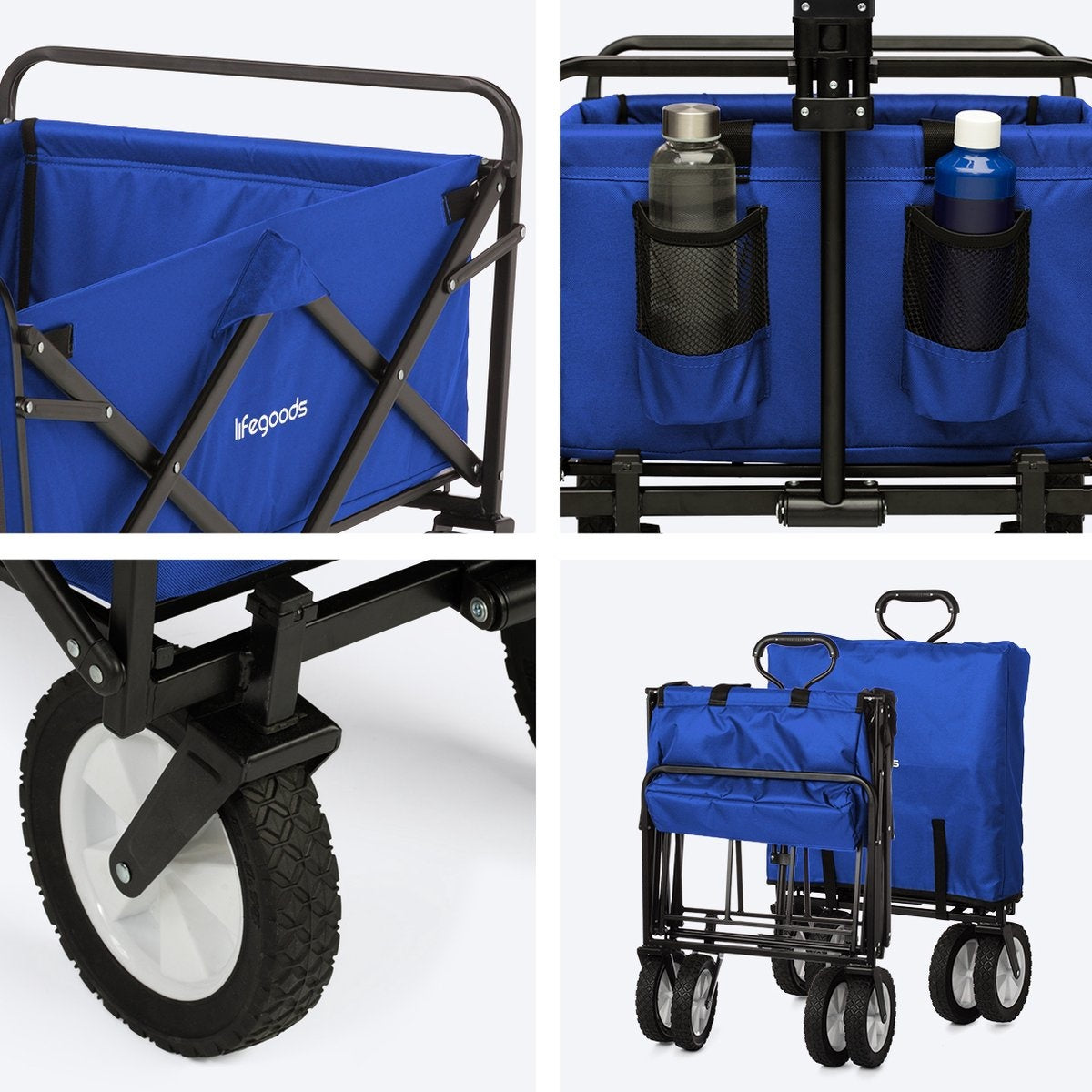 Charrette à bras LifeGoods pliable roues pivotantes - 2 supports - capacité de charge de 70 kg - bleu