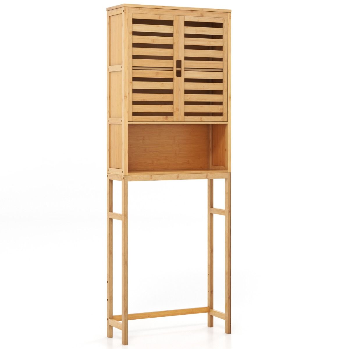 Coast Meuble de salle de bains à placer au-dessus des toilettes - meuble de rangement haut en bambou à 2 portes - peu encombrant - naturel - 62 x 23 x 170 cm