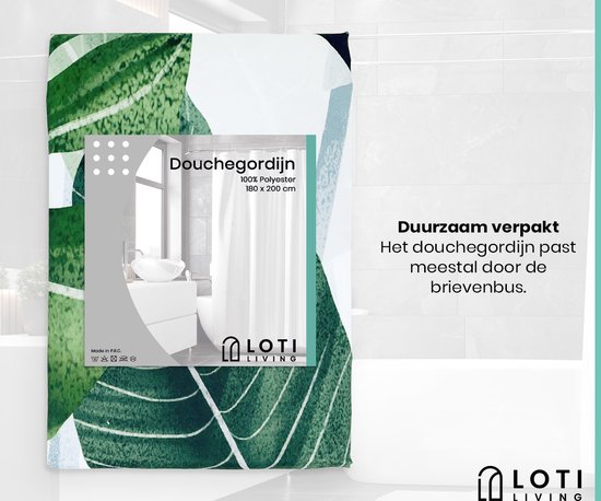 Loti Living Rideau de douche anti-moisissure - Strelitzia - Anneaux inclus - Imperméable - Polyester - Rideau de douche 180x200 cm