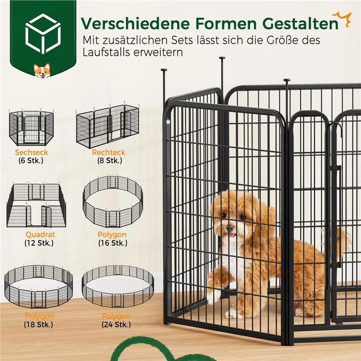 Yaheetech : enclos pour chien sûr et modulable à 6 éléments, 80 cm – Noir mat – Métal