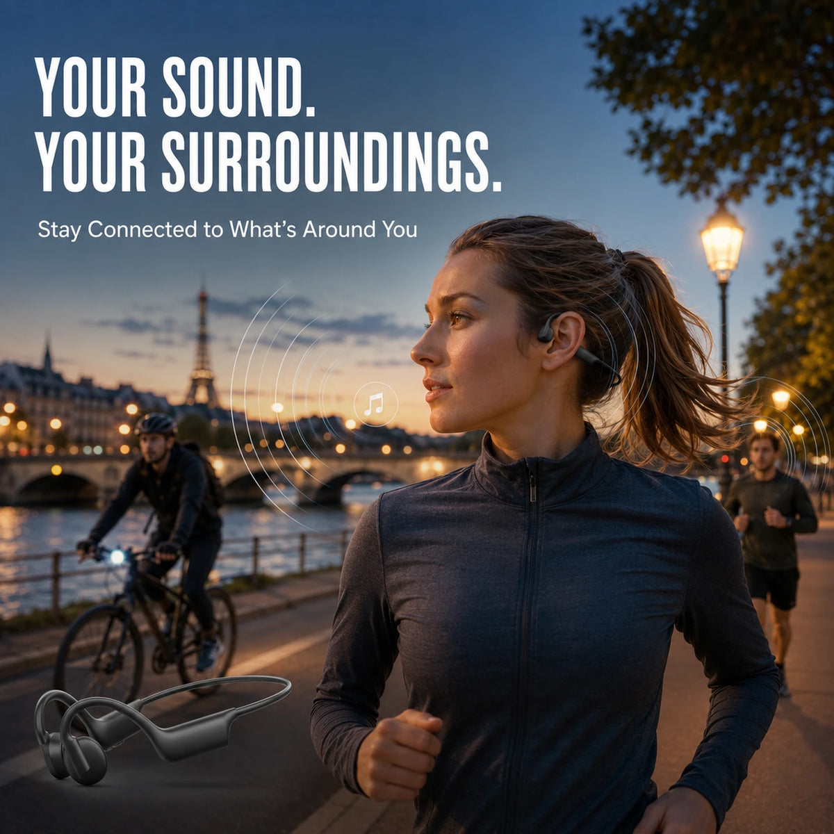Écouteurs à conduction osseuse Verbex K08 - Bluetooth - Ouïes ouvertes - Noir - Sport - Appels mains libres