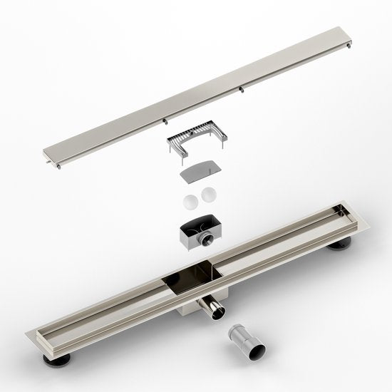 Siphon de douche - 80 cm - Grille en carrelage - Acier inoxydable - Avec bride