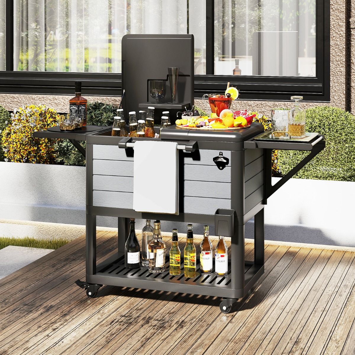 Chariot réfrigérant Coast - 91 litres - avec tablettes latérales et décapsuleur - noir/gris