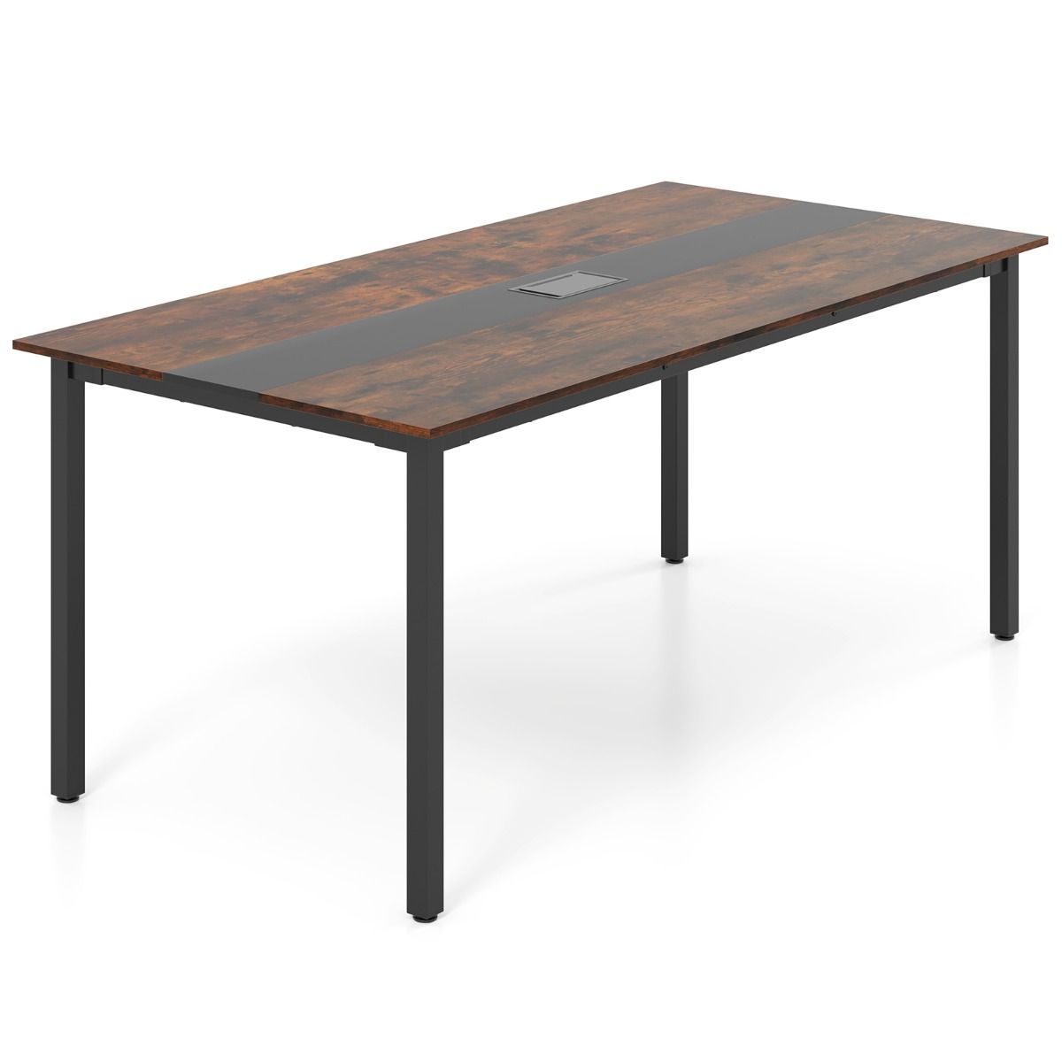Table de réunion Coast - rectangulaire - gestion des câbles - bois rustique et noir - 180 x 90 cm