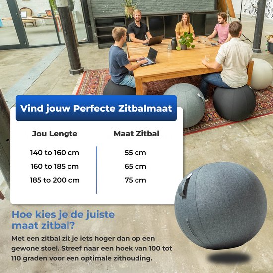 Ballon de siège Backerz 75 cm - Ballons de siège avec housse en lin - Chaise de bureau ergonomique pour le bureau et la maison - Ballon de yoga de luxe - Vert olive