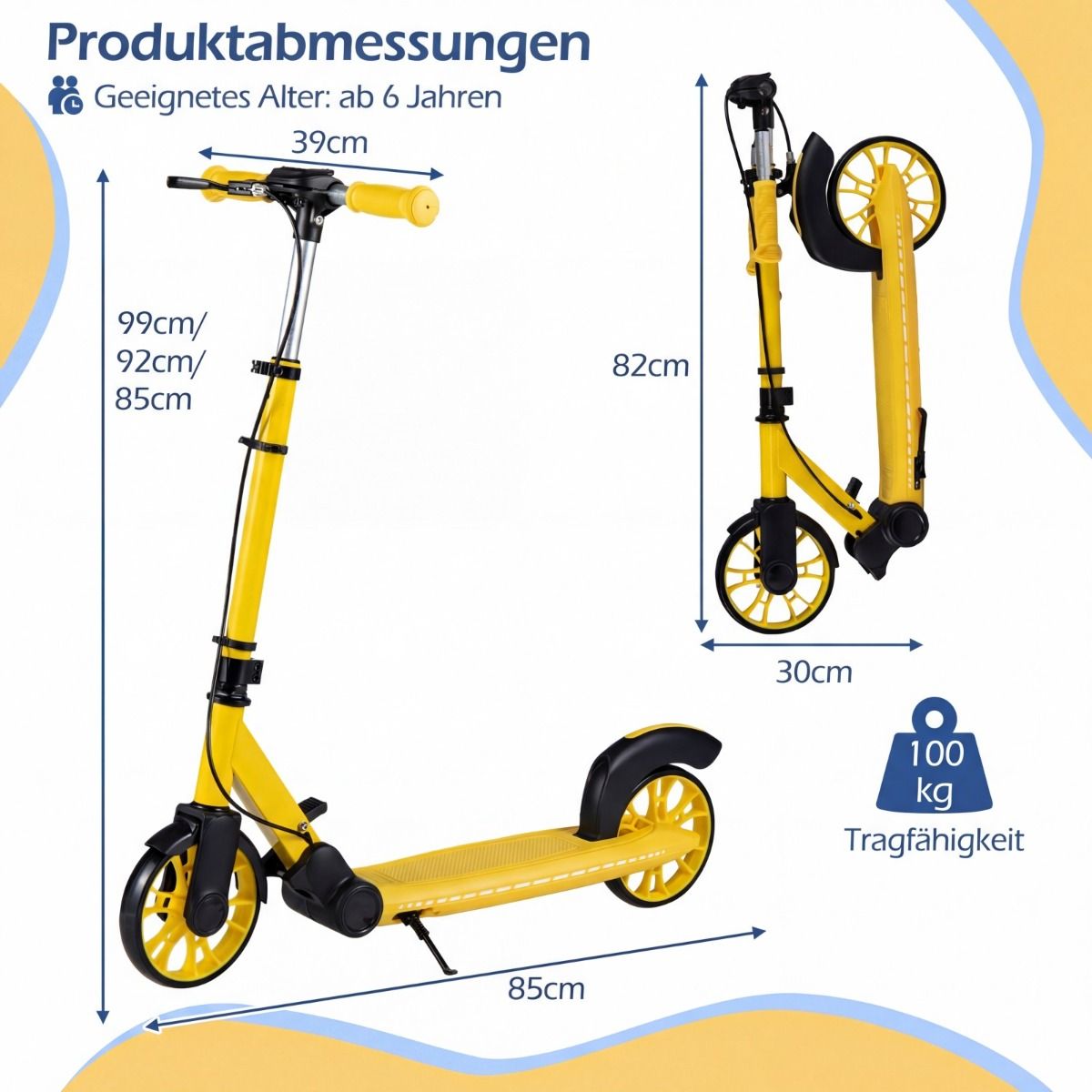 Trottinette pliable Coast - Roues à LED - Guidon réglable - Jaune