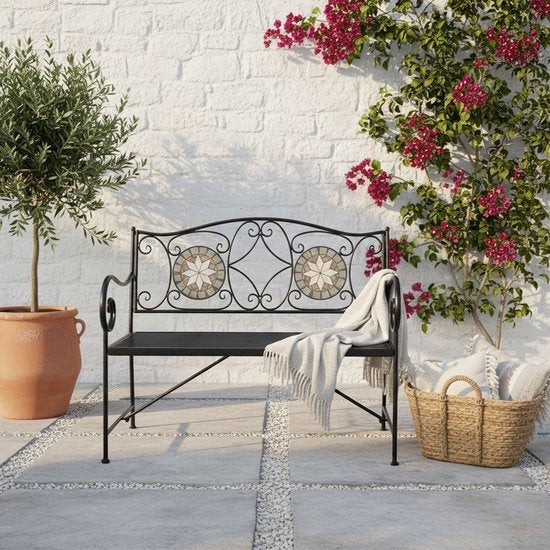 Banc de jardin AXI Margot Mozaïek Ster – Gris/marron – Banc de jardin en métal – 107 x 54 x 92 cm – Banc de jardin pour 2 personnes – Aspect mosaïque – Incrusté de carreaux de céramique – Pour le jardin, la terrasse et le balcon