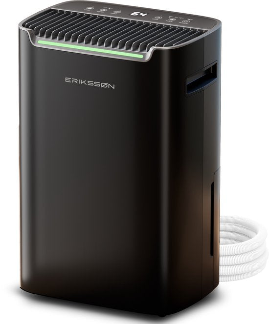 Erikssøn Dry Pro Plus Déshumidificateur 20L - Lavage-séchage, minuterie et hygromètre - Maison, chambre, salle de bain - Noir
