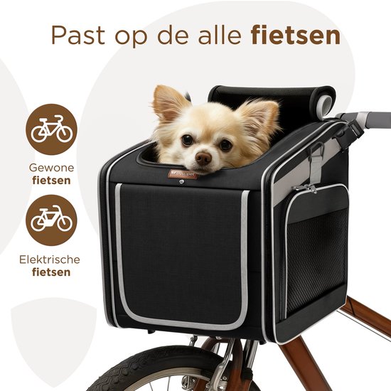Panier de vélo pour chien TrevoPet® à l'avant - Panier de vélo 4 en 1 : panier pour chien, sac de transport, sac à dos et siège auto - Compatible avec tous les vélos - Pour les chiens jusqu'à 8 kg - Noir