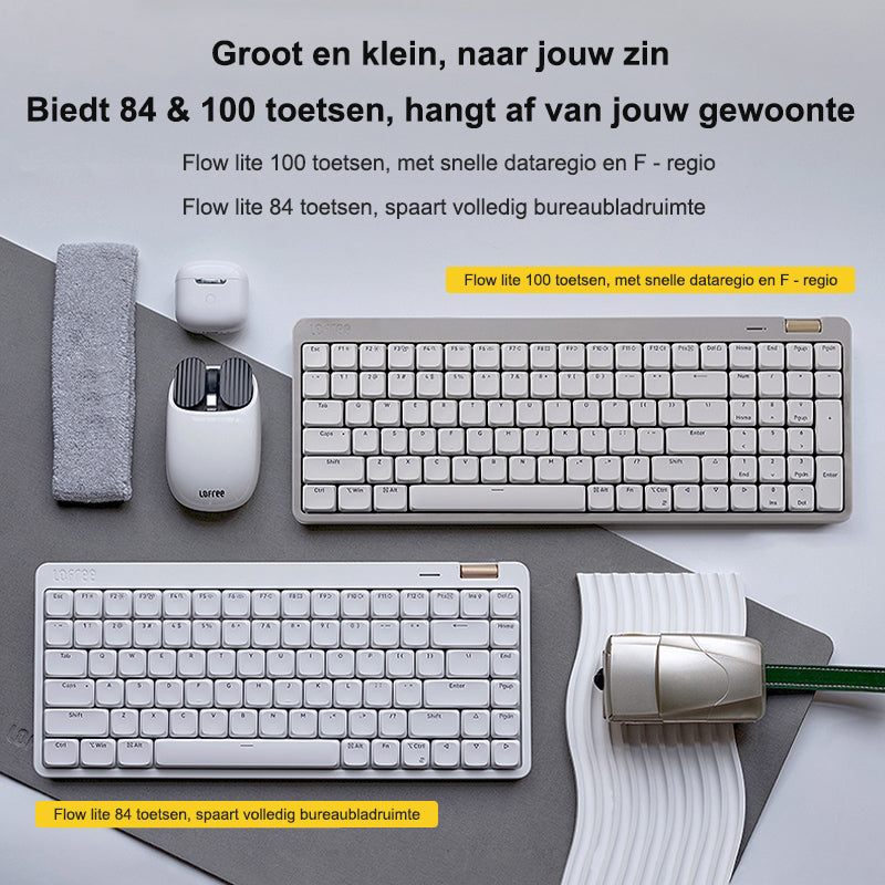 Clavier de bureau Lofree OE921 75 %, tri-mode, disposition QWERTY US, 84 touches, commutateurs linéaires à profil bas, batterie de 2 000 mAh, molette de réglage du volume, rose