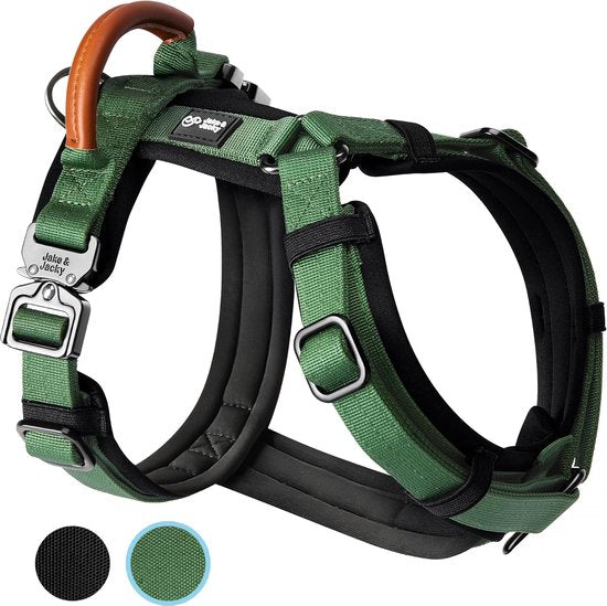 Harnais Jake and Jacky Dog Medium - Harnais Anti-Traction - Harnais Y pour chien - Harnais pour chien - Vert - Taille M