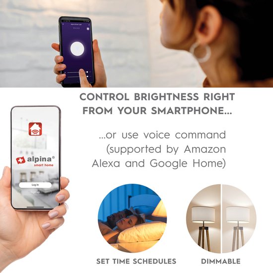 alpina Smart Home RGB Lamp - GU10 - 5W - WW + RGB - Smart Lighting - LED - App Control - Voice Control - Amazon Alexa - Google Home