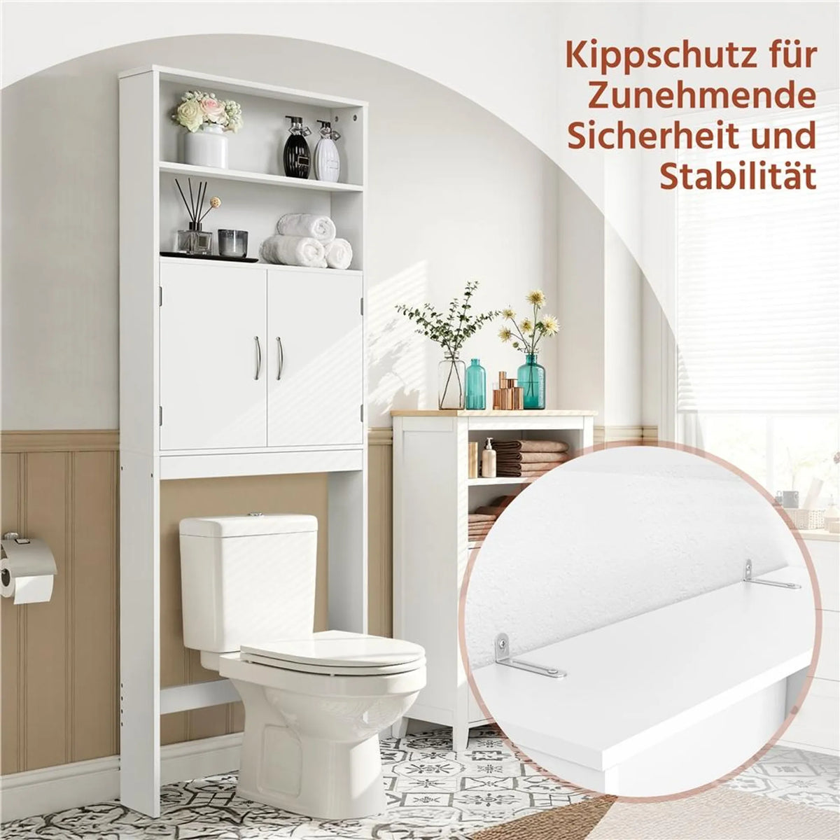 Yaheetech Meuble de toilettes peu encombrant / Meuble de rangement 72 x 20 x 195 cm – Blanc – MDF et métal