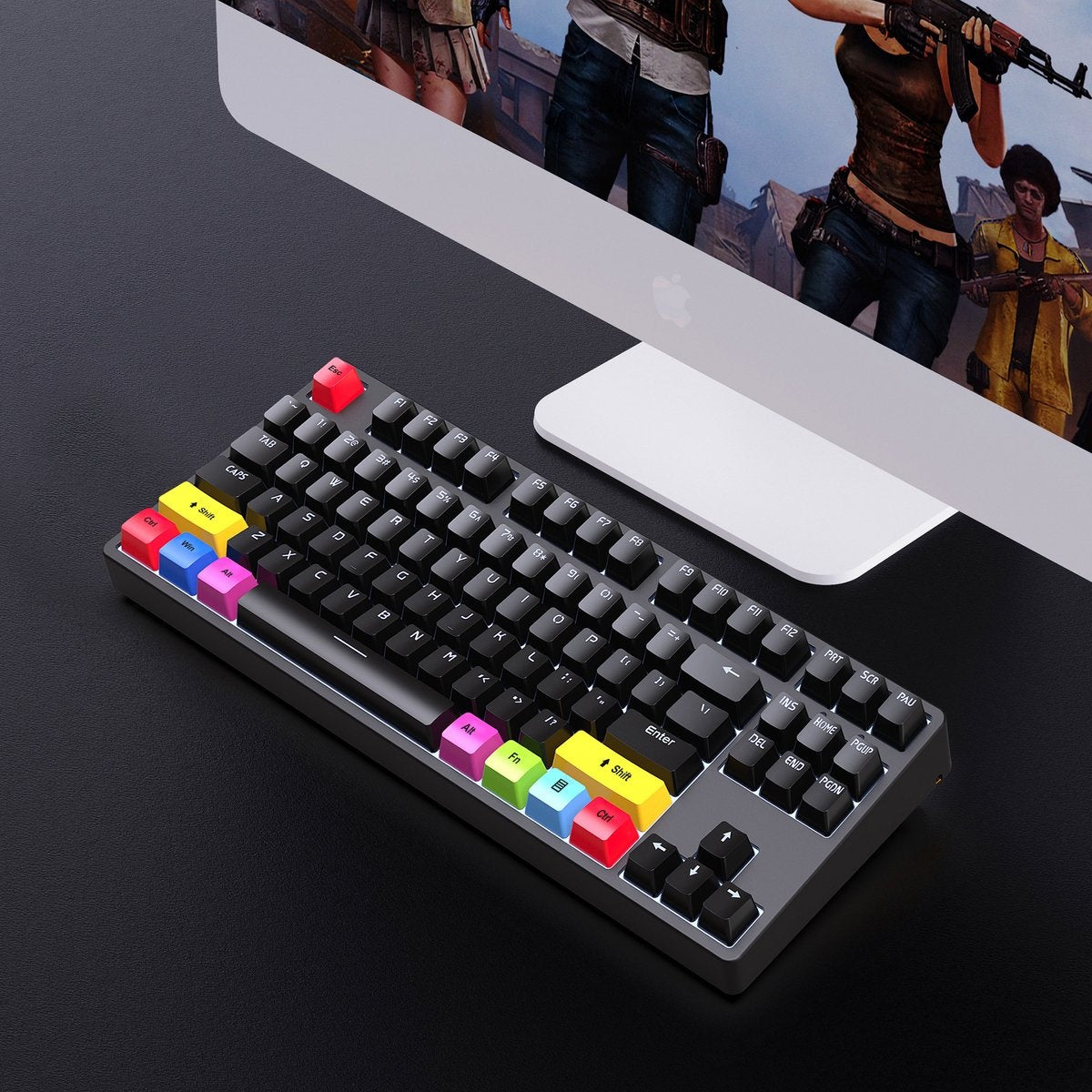 HXSJ L600 Clavier de jeu mécanique filaire - QWERTY - 87 touches - Interrupteur rouge - Noir