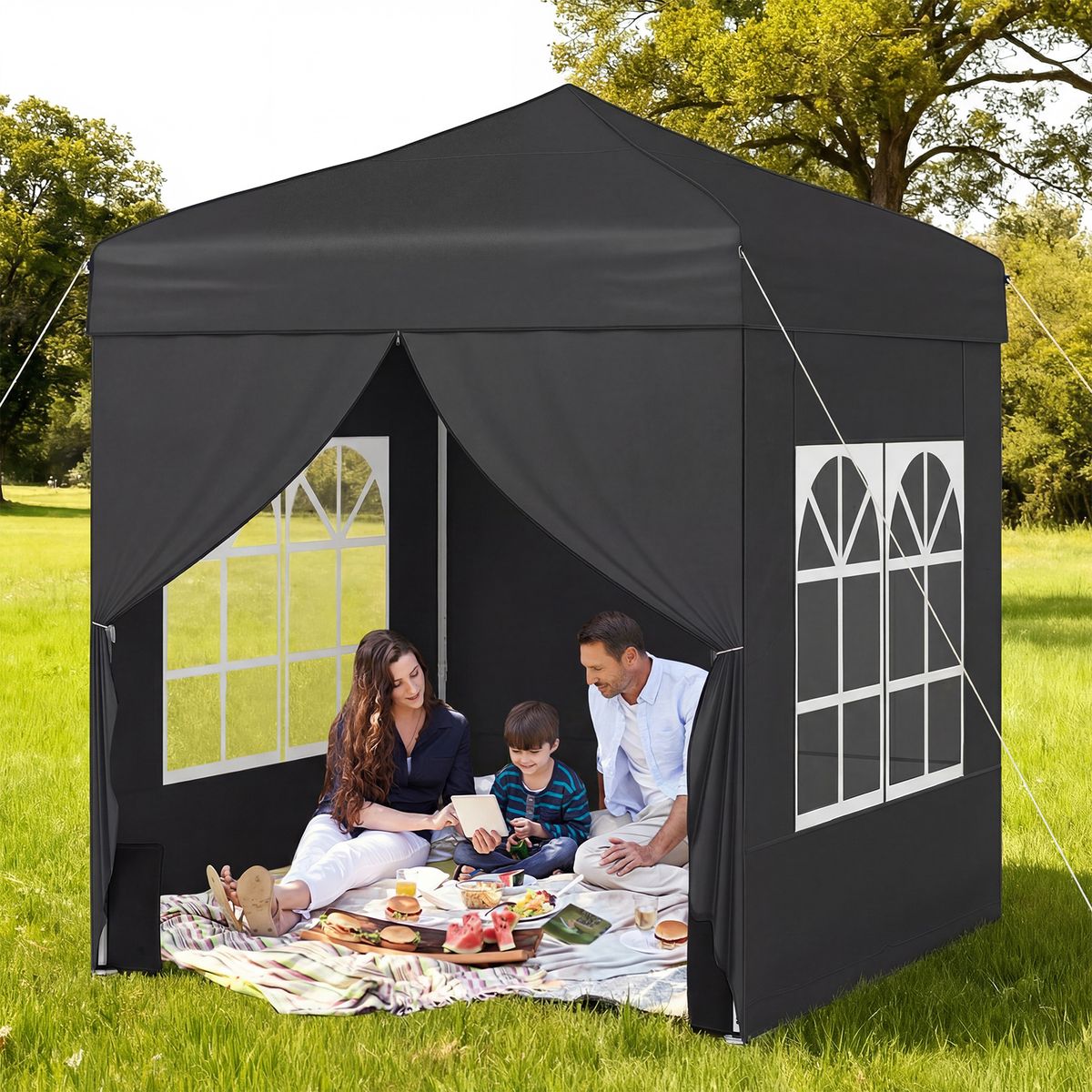 Pavillon de jardin pliable Coast - hauteur réglable - parois latérales amovibles - gris/noir/blanc 2 x 2 m