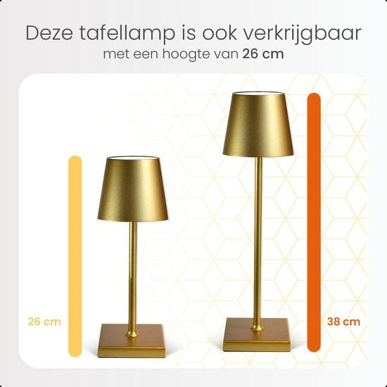 Goliving Lampe à poser Rechargeable - Sans fil et dimmable - Lampe tactile moderne - Lampe de nuit pour chambre à coucher - 38 cm - Or