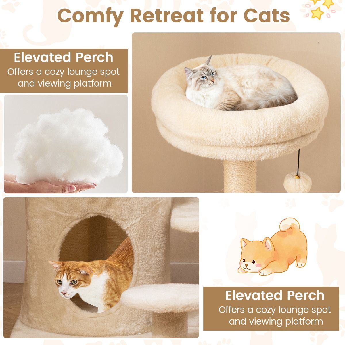 Arbre à chat Coast - plusieurs étages - poteaux à griffer en sisal - beige/gris - 102 cm