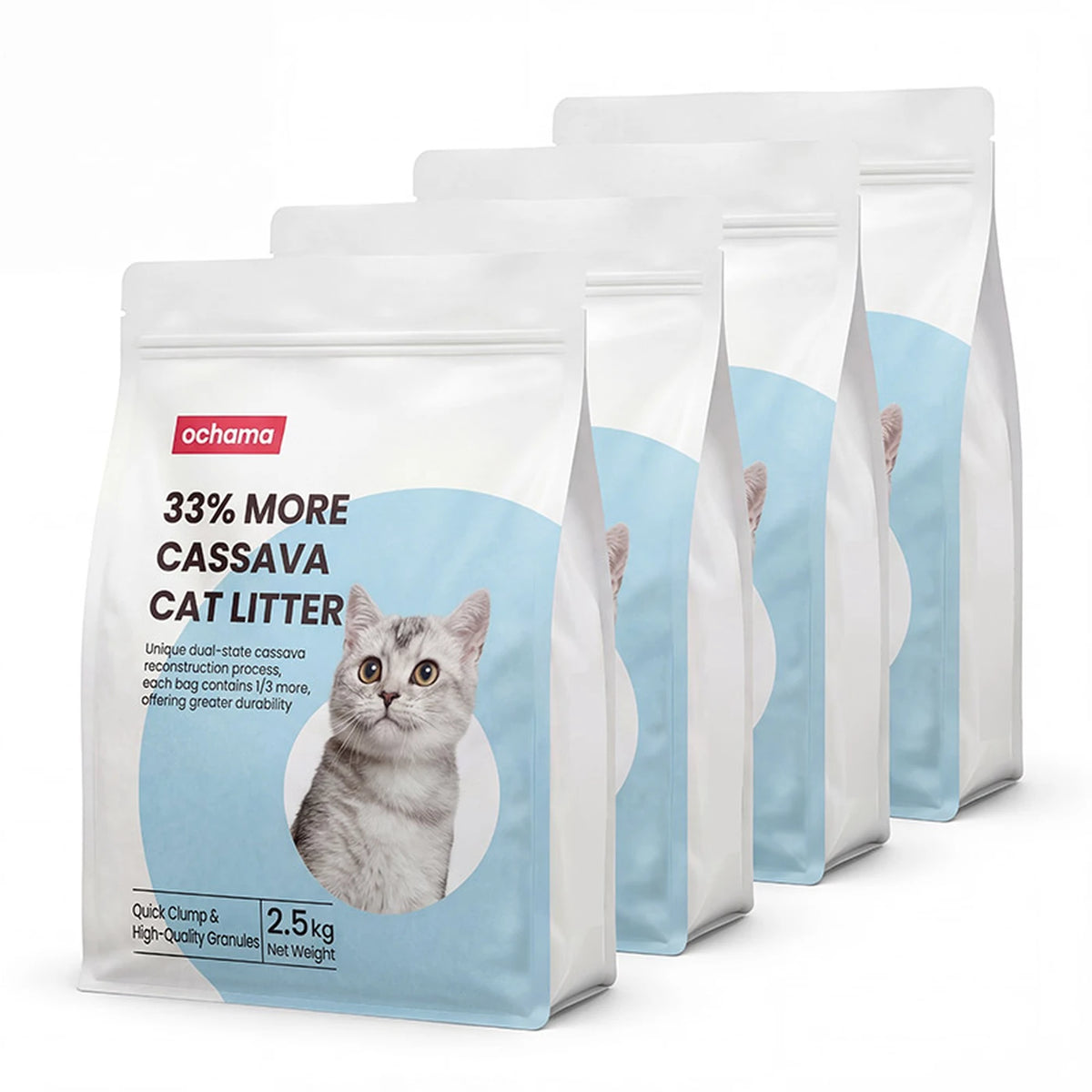 Litière pour chat Ochama Tapioca - À agglomération rapide - Inodore - 4 x 2,5 kg - 10 kg - Blanc crème
