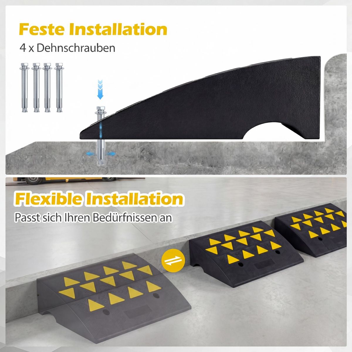 Kit de rampes d'accès Coast - capacité de charge de 15 tonnes - caoutchouc antidérapant - noir/jaune - 49 x 37 x 16 cm