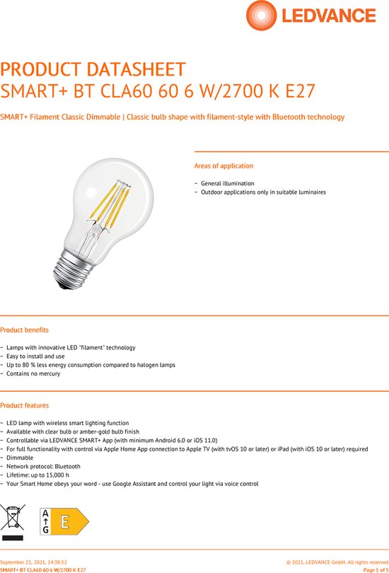 2 x Ledvance Smart+ Wifi Classic - Blanc - Remplace 50W