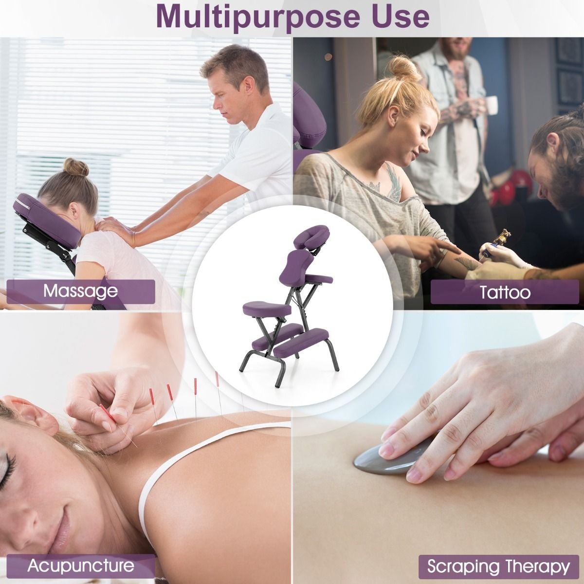 Fauteuil de massage Coast - Pliable - Avec mallette de transport - Max 150 kg - 48 x 55 x 120 cm - Violet