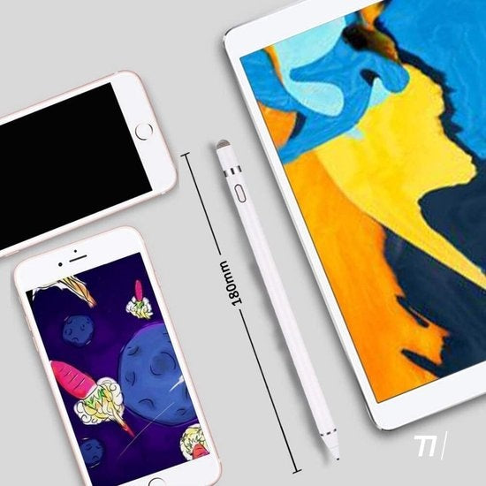 Tikkens Stylet - Crayon actif 2 en 1 pour tablette, Ipad, téléphones Android et Apple - Blanc
