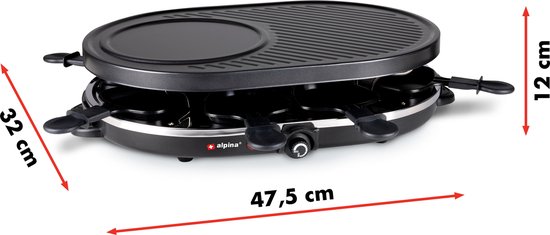 Ensemble gourmet Alpina pour 8 personnes - Kit gourmet - Plaque de cuisson avec poêlons et spatules - Gril à raclette pour repas gastronomiques - 1 200 W