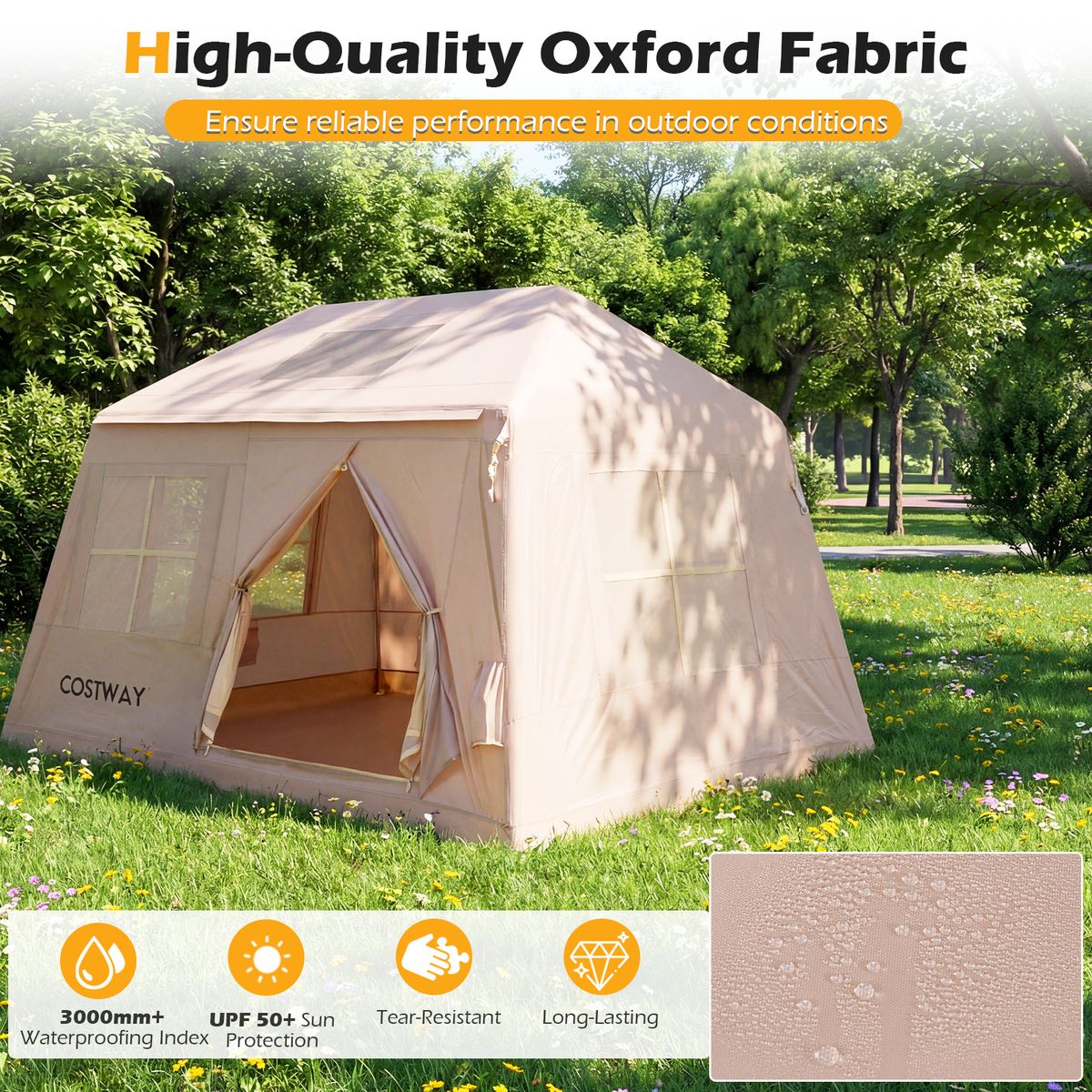 Tente de camping gonflable Coast - pour 4 à 6 personnes - montage rapide - kaki 253 x 213 x 183 cm
