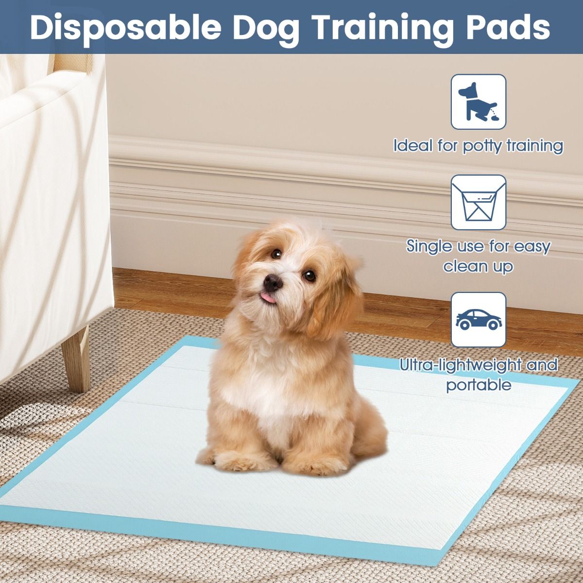 Tapis absorbants pour animaux de compagnie Coast - 6 couches - Étanches et ultra-absorbants - 60 x 43 cm - 300 pièces - Bleu/Blanc